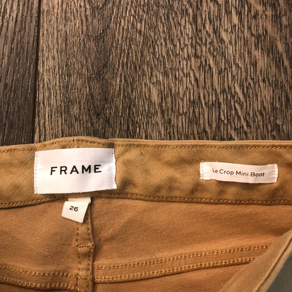 FRAME Le Crop Mini Boot Jeans Light Camel Coated Brown Size 26 Stretch